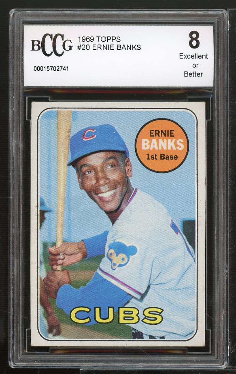 1969 Topps #20 Ernie Banks Card BGS BCCG 8 Excellent+ Image 1