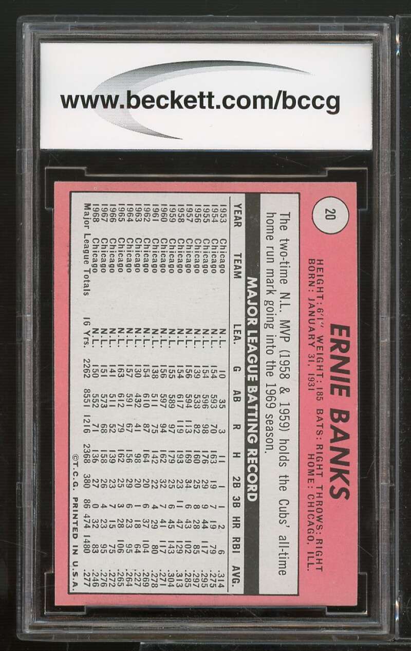 1969 Topps #20 Ernie Banks Card BGS BCCG 8 Excellent+ Image 2