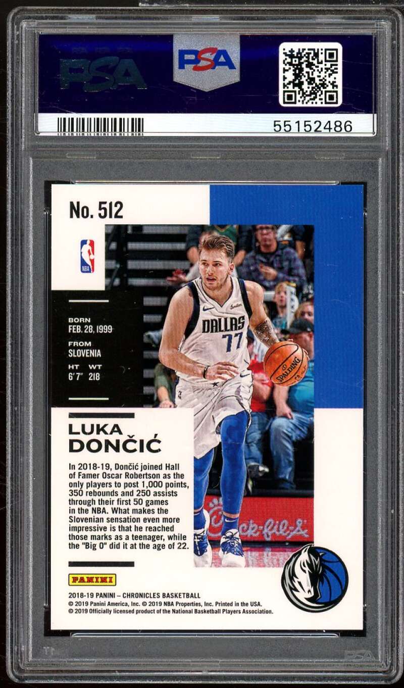 Luka Doncic Rookie Card 2019-20 Panini Chronicles #512 PSA 10 Image 2