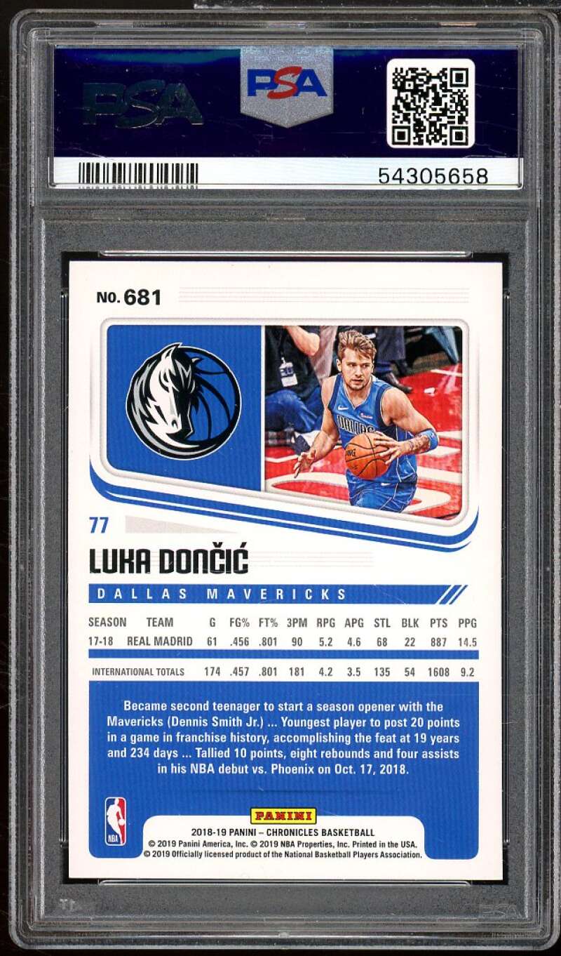 Luka Doncic Rookie Card 2018-19 Panini Chronicles #681 PSA 8 Image 2