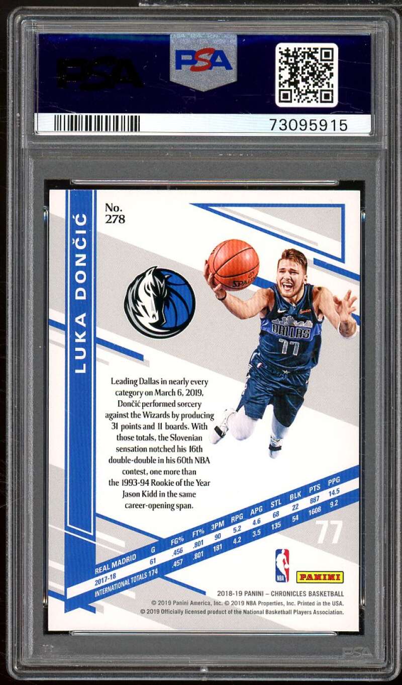 Luka Doncic Rookie Card 2018-19 Panini Chronicles Green #278 PSA 9 Image 2