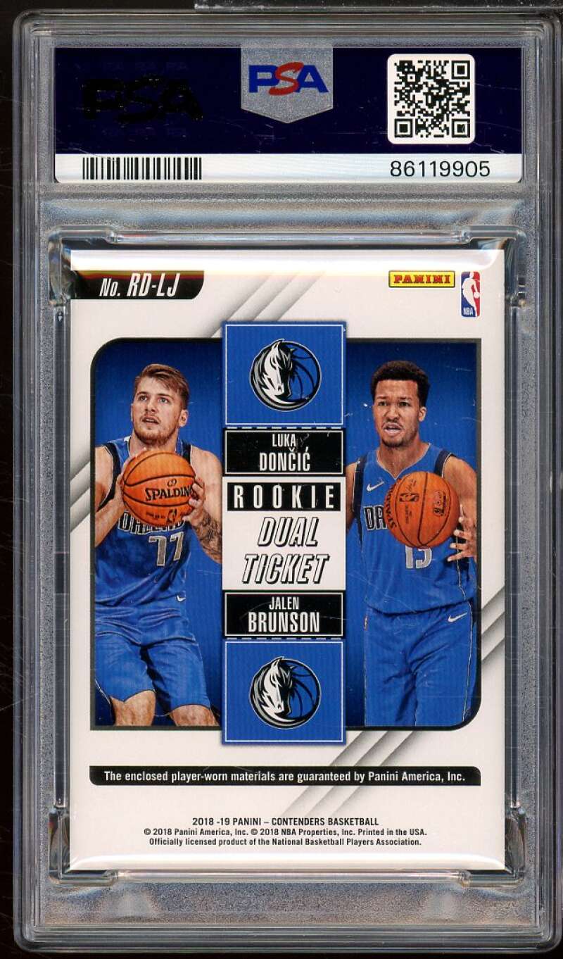 Brunson/Luka Doncic Rookie 2018-19 Contenders Ticket Dual Swatches #rdlj PSA 10 Image 2