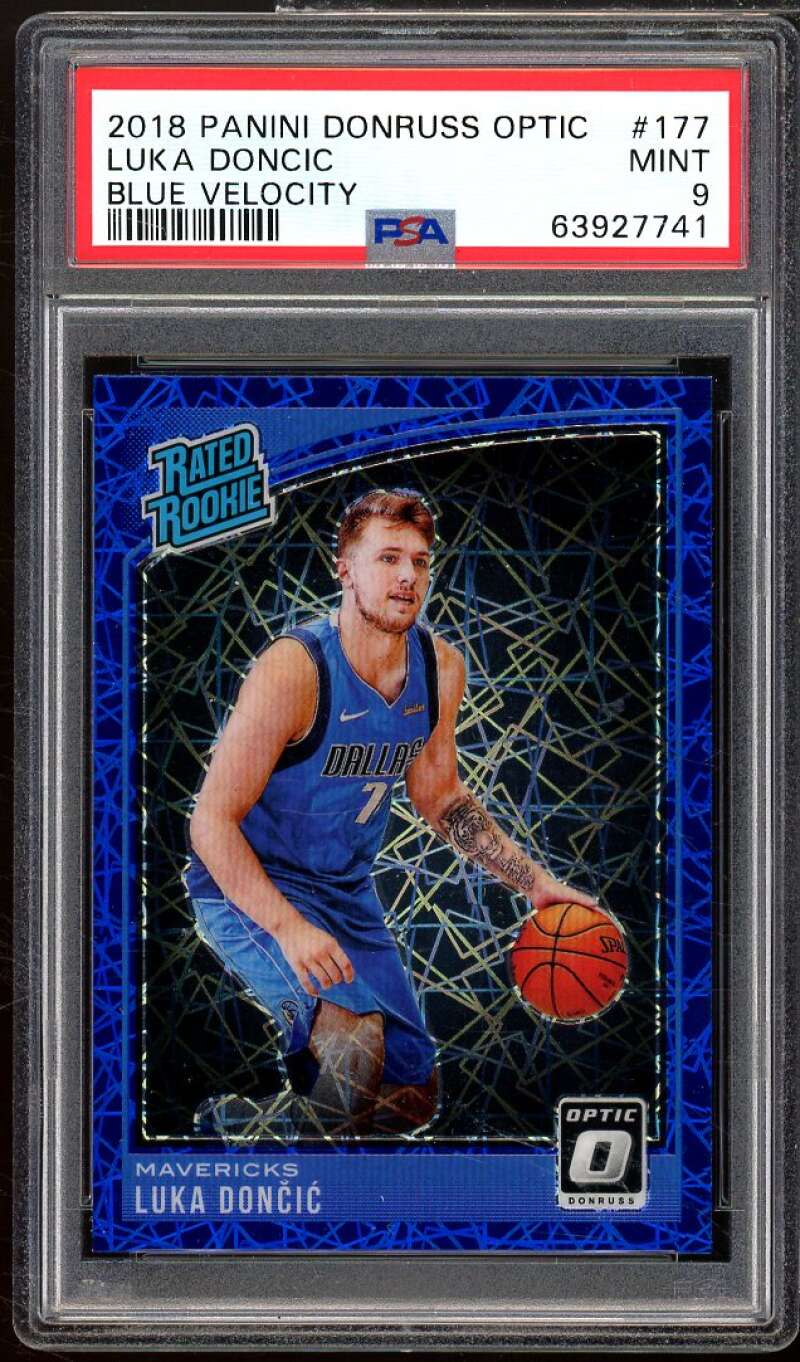 Luka Doncic Rookie Card 2018-19 Panini Donruss Optic Blue Velocity #177 PSA 9 Image 1