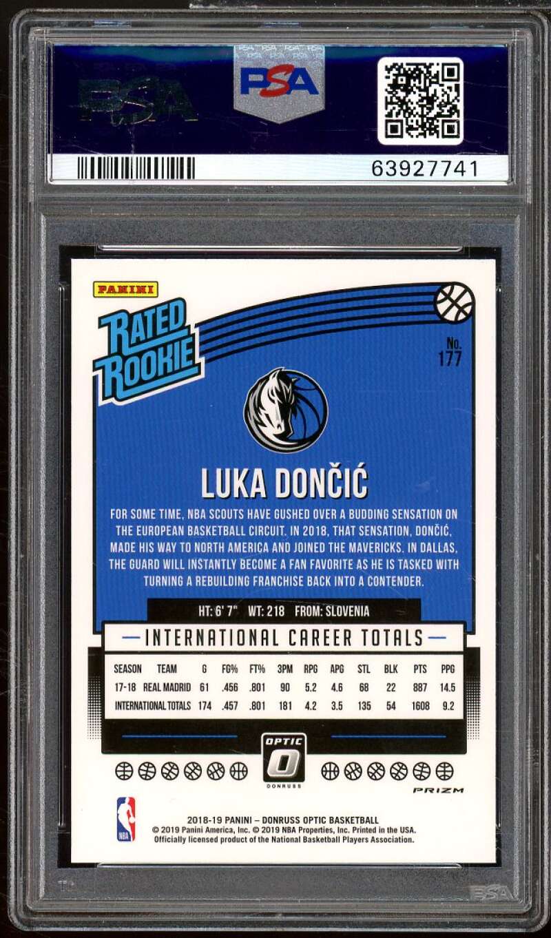 Luka Doncic Rookie Card 2018-19 Panini Donruss Optic Blue Velocity #177 PSA 9 Image 2