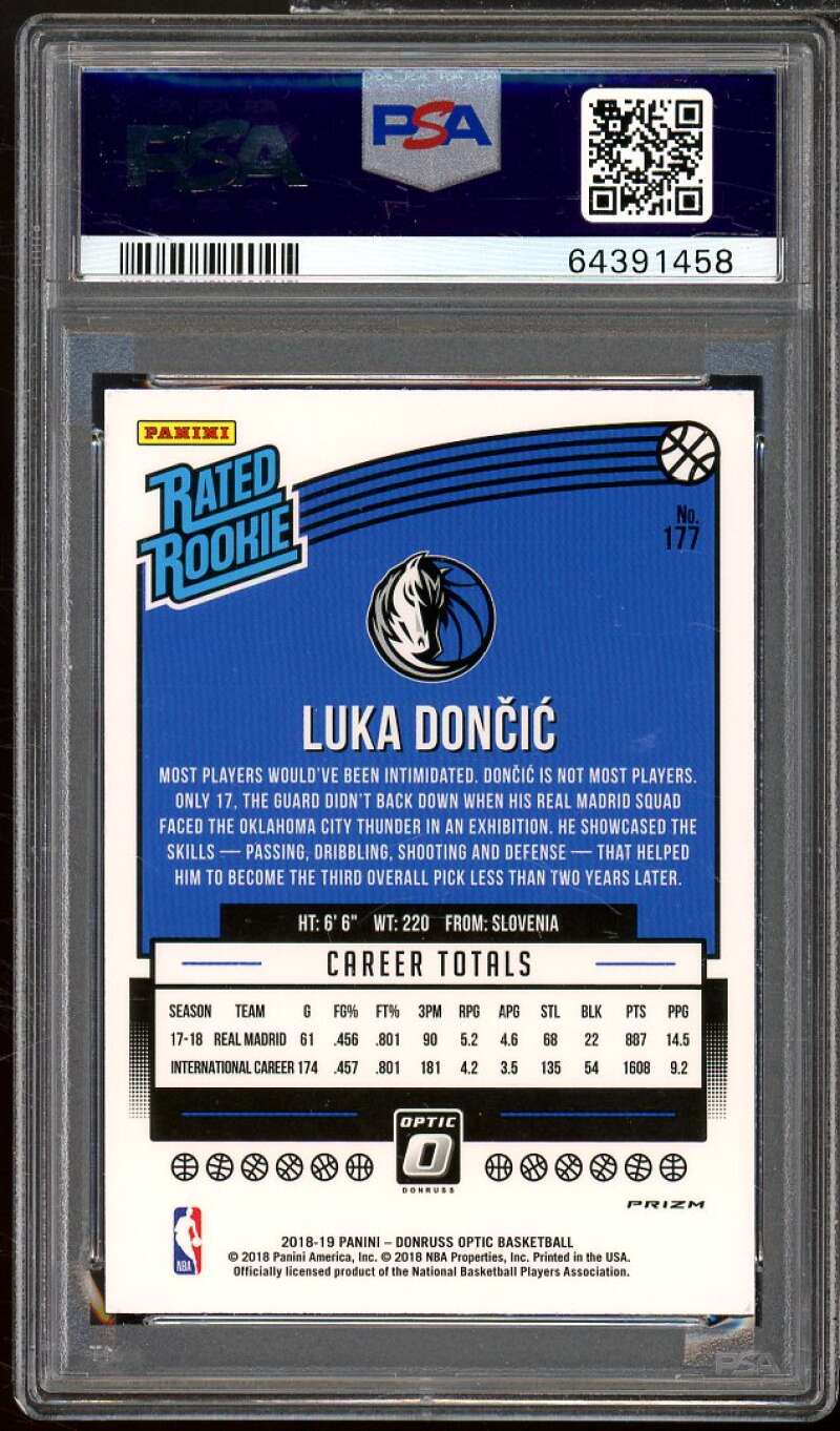 Luka Doncic Rookie Card 2018-19 Panini Donruss Optic Choice #177 PSA 9 Image 2