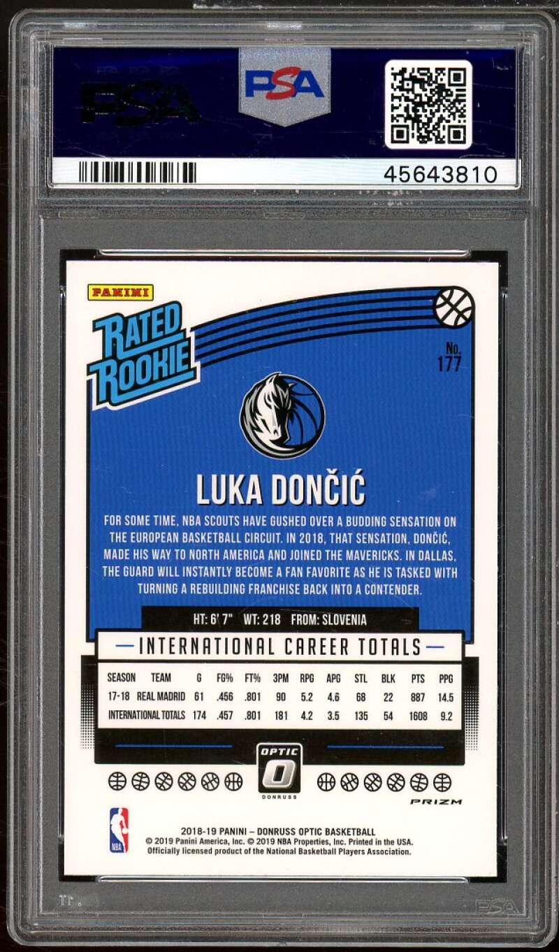 Luka Doncic Rookie Card 2018-19 Panini Donruss Optic Fast Break Holo #177 PSA 9 Image 2