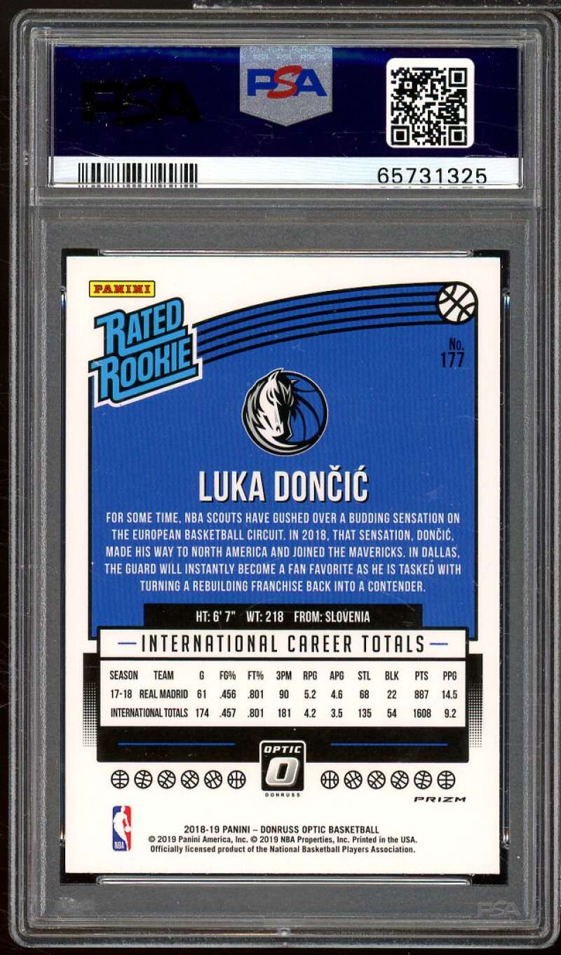 Luka Doncic Rookie Card 2018-19 Panini Donruss Optic Hyper Pink #177 PSA 9 Image 2