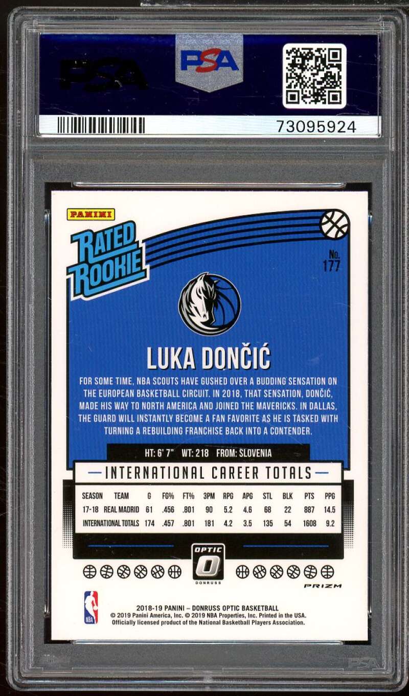 Luka Doncic Rookie Card 2018-19 Panini Donruss Optic Purple #177 PSA 9 Image 2