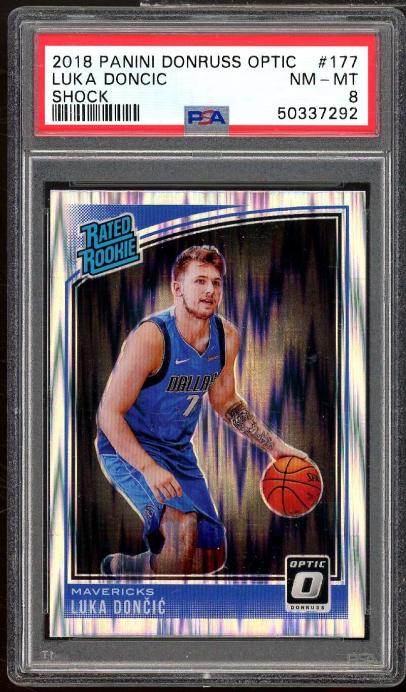 Luka Doncic Rookie Card 2018-19 Panini Donruss Optic Shock #177 PSA 8 Image 1