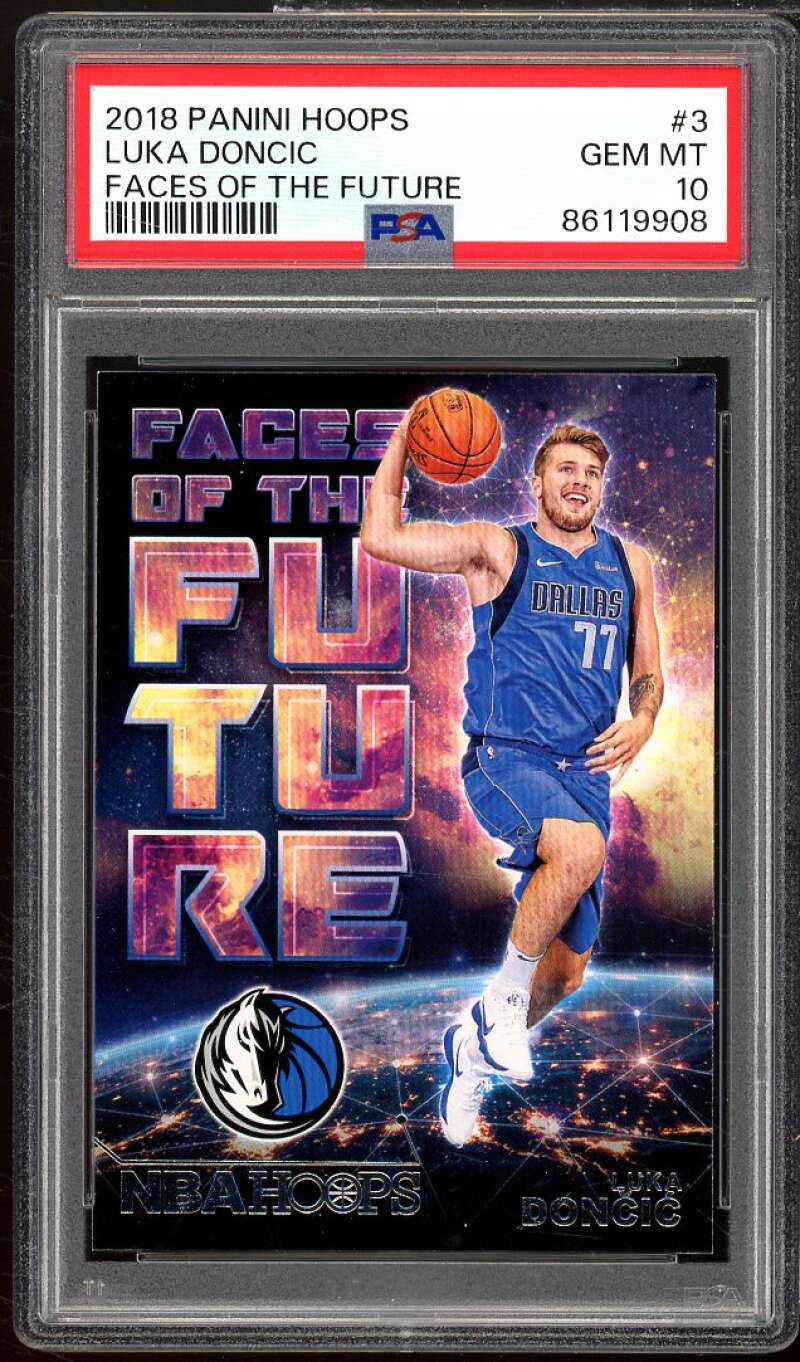 Luka Doncic Rookie Card 2018-19 Panini Hoops Faces Of The Future #3 PSA 10 Image 1