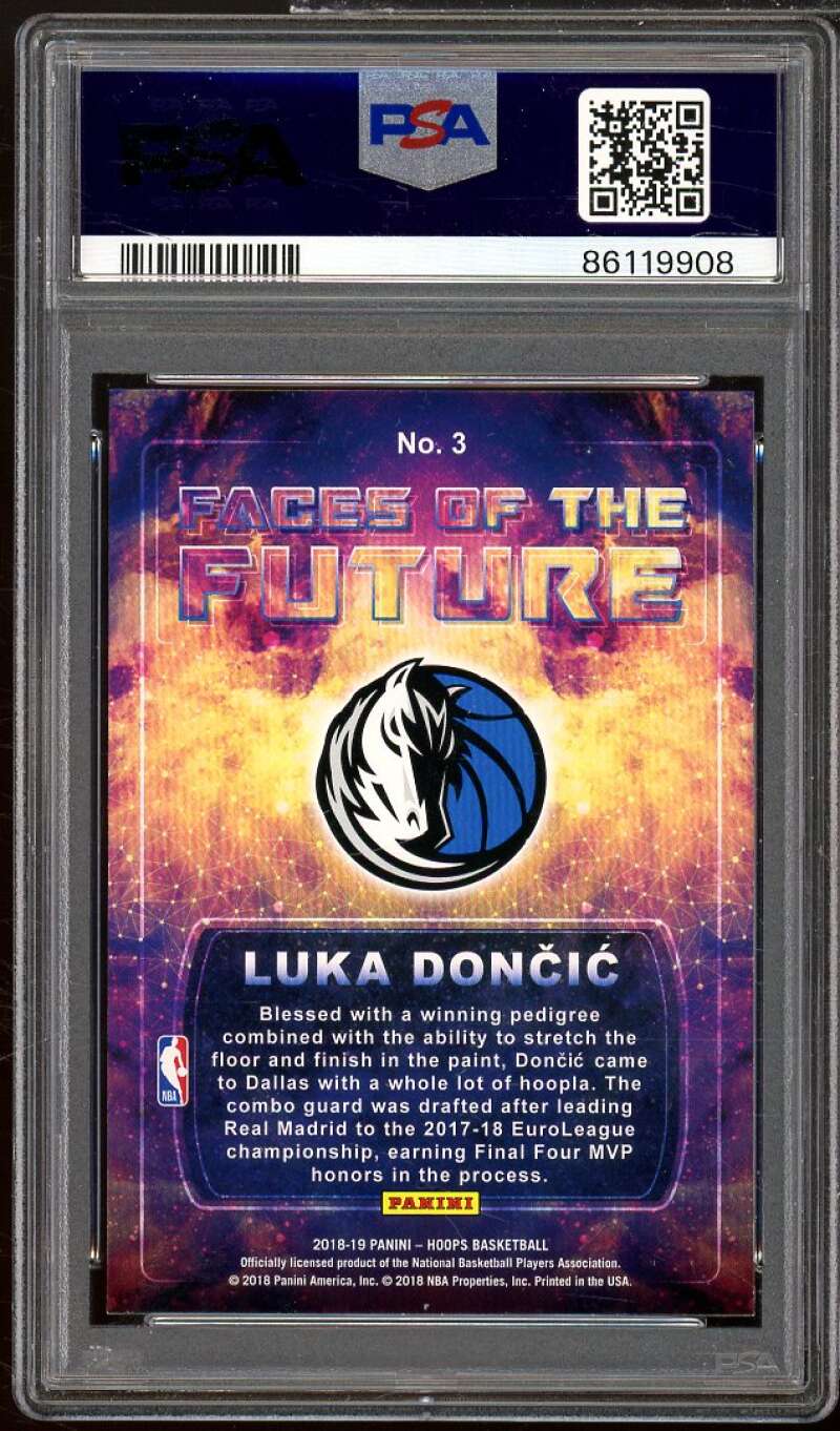 Luka Doncic Rookie Card 2018-19 Panini Hoops Faces Of The Future #3 PSA 10 Image 2