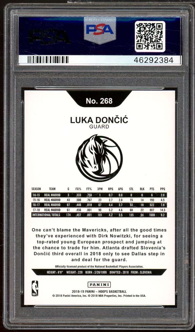 Luka Doncic Rookie Card 2018-19 Hoops Yellow #268 PSA 10 Image 2