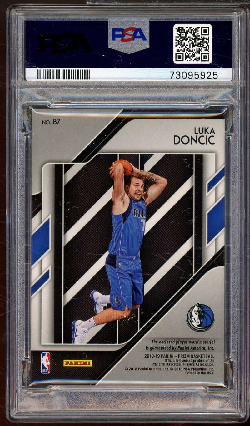 Luka Doncic Rookie Card 2018-19 Panini Prizm Sensational Swatches #87 PSA 9 Image 2