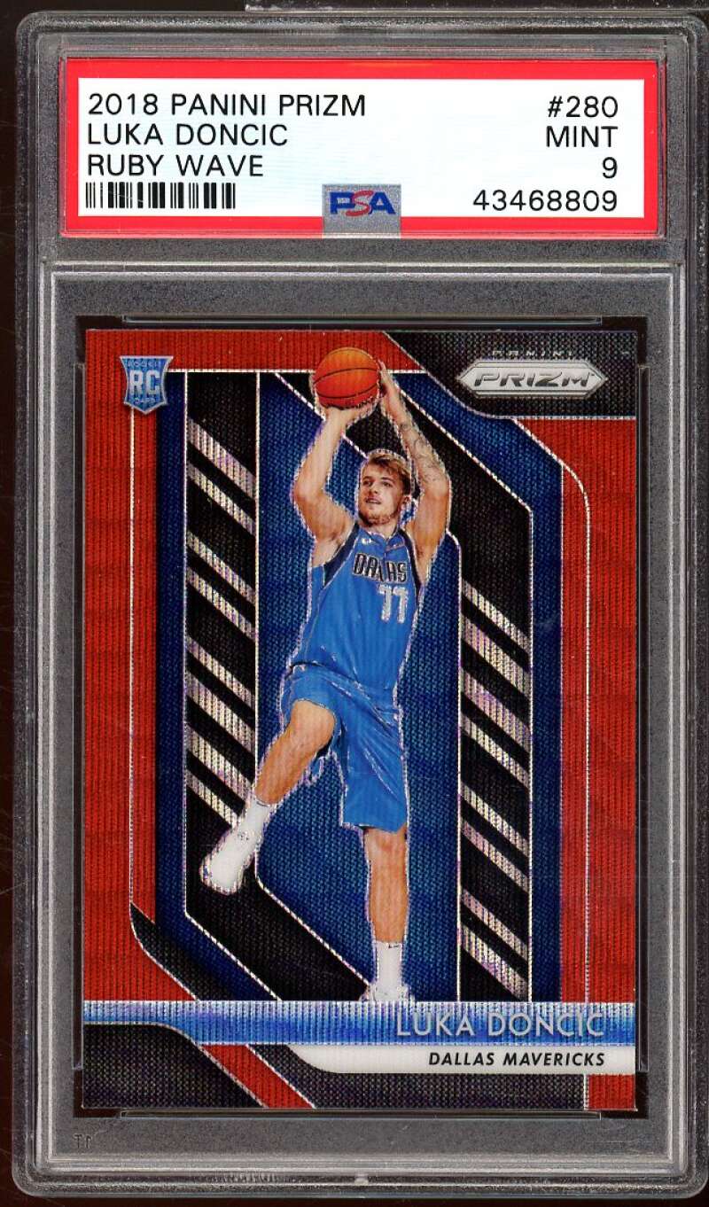 Luka Doncic Rookie Card 2018-19 Panini Prizm Ruby Wave #280 PSA 9 Image 1