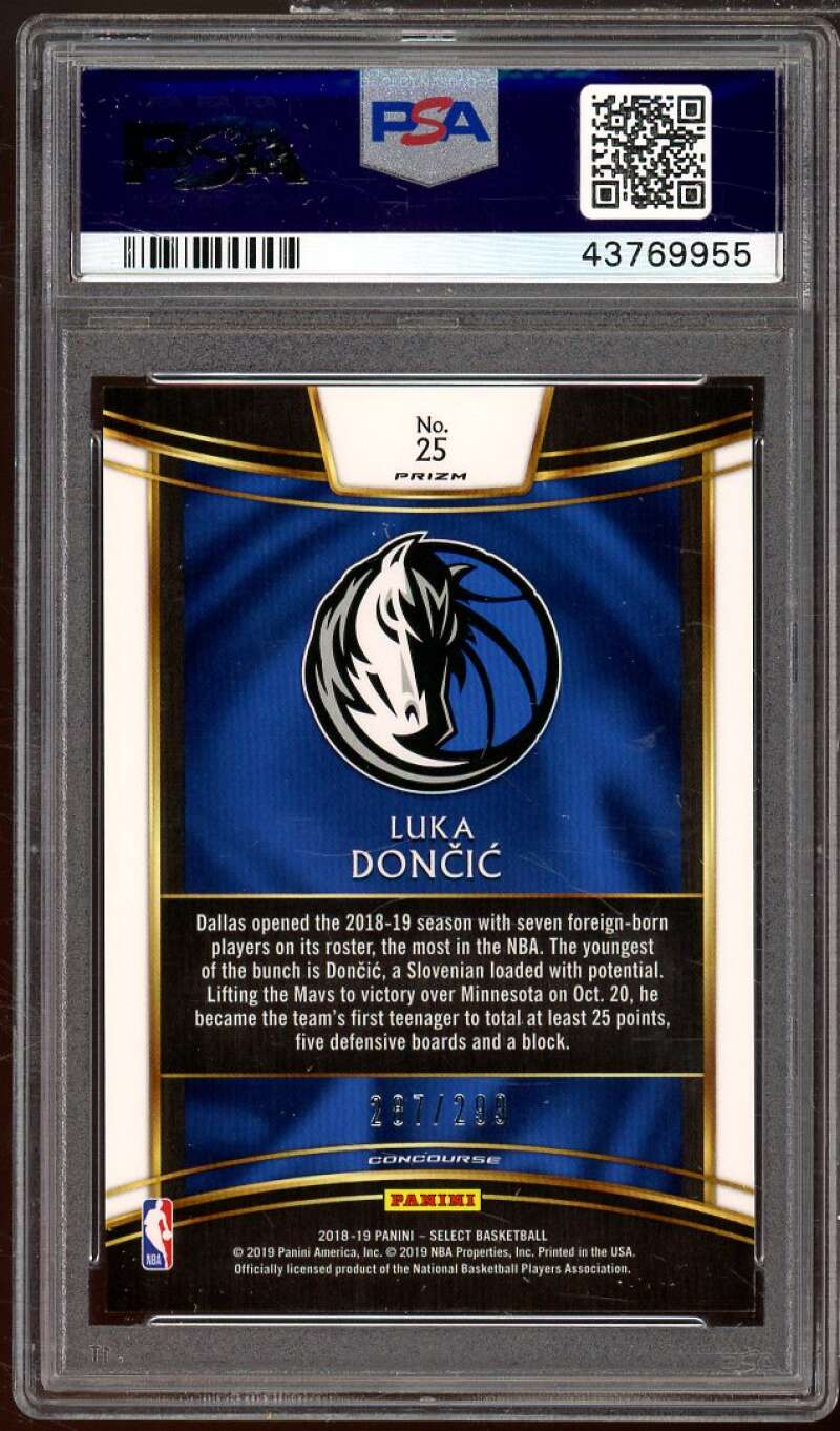 Luka Doncic Rookie Card 2018-19 Panini Select Light Blue Prizm #25 PSA 9 Image 2