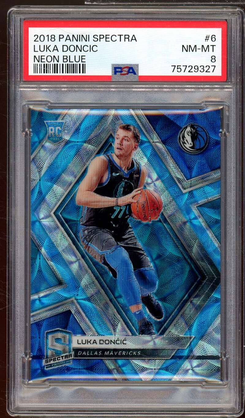 Luka Doncic Rookie Card 2018-19 Panini Spectra Neon Blue #6 PSA 8 Image 1