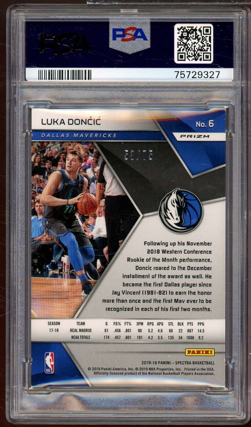 Luka Doncic Rookie Card 2018-19 Panini Spectra Neon Blue #6 PSA 8 Image 2