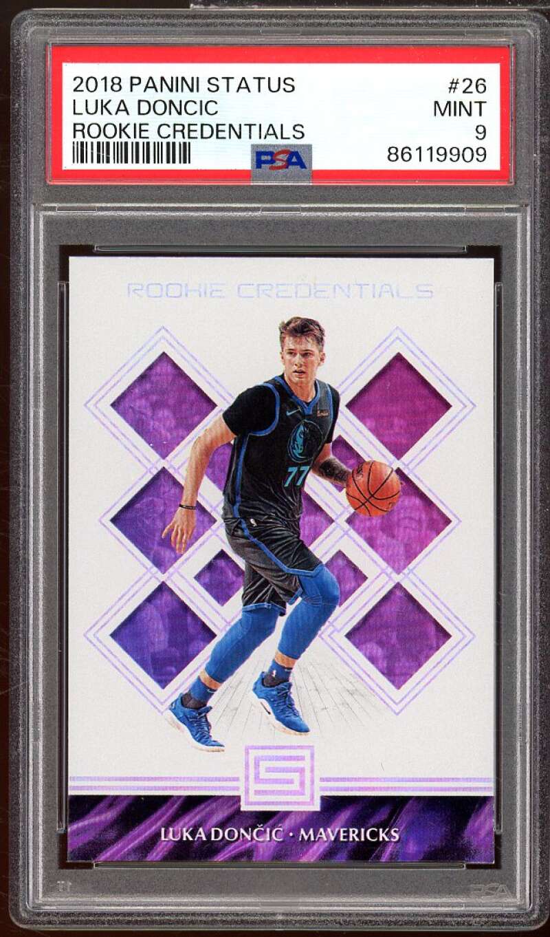 Luka Doncic Rookie Card 2018-19 Panini Status Rookie Credentials #26 PSA 9 Image 1