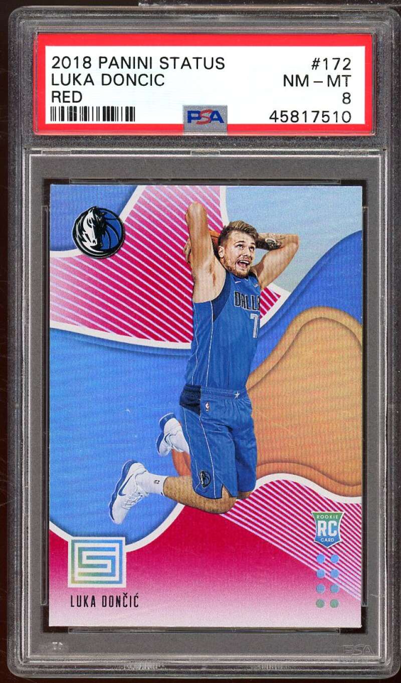 Luka Doncic Rookie Card 2018-19 Panini Status Red #172 PSA 8 Image 1