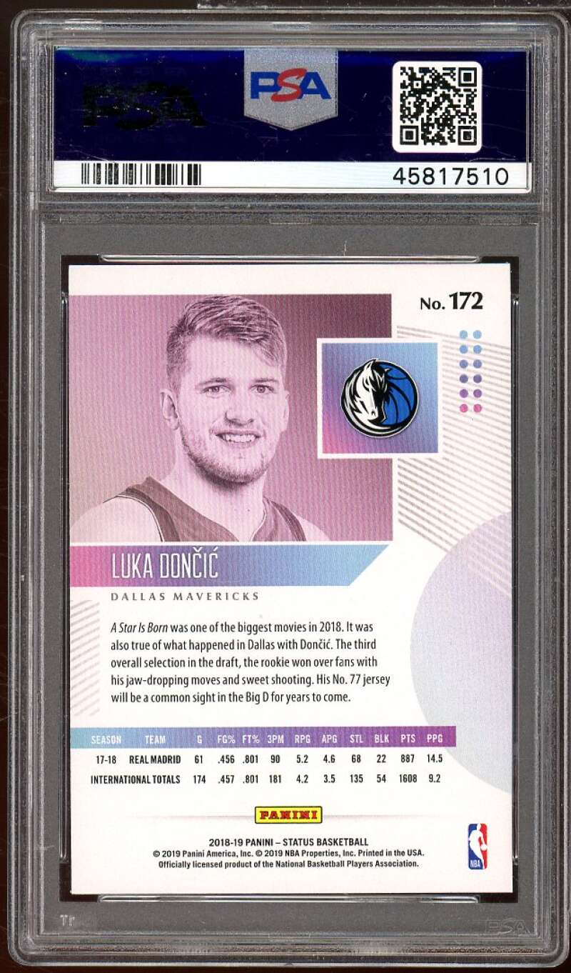 Luka Doncic Rookie Card 2018-19 Panini Status Red #172 PSA 8 Image 2