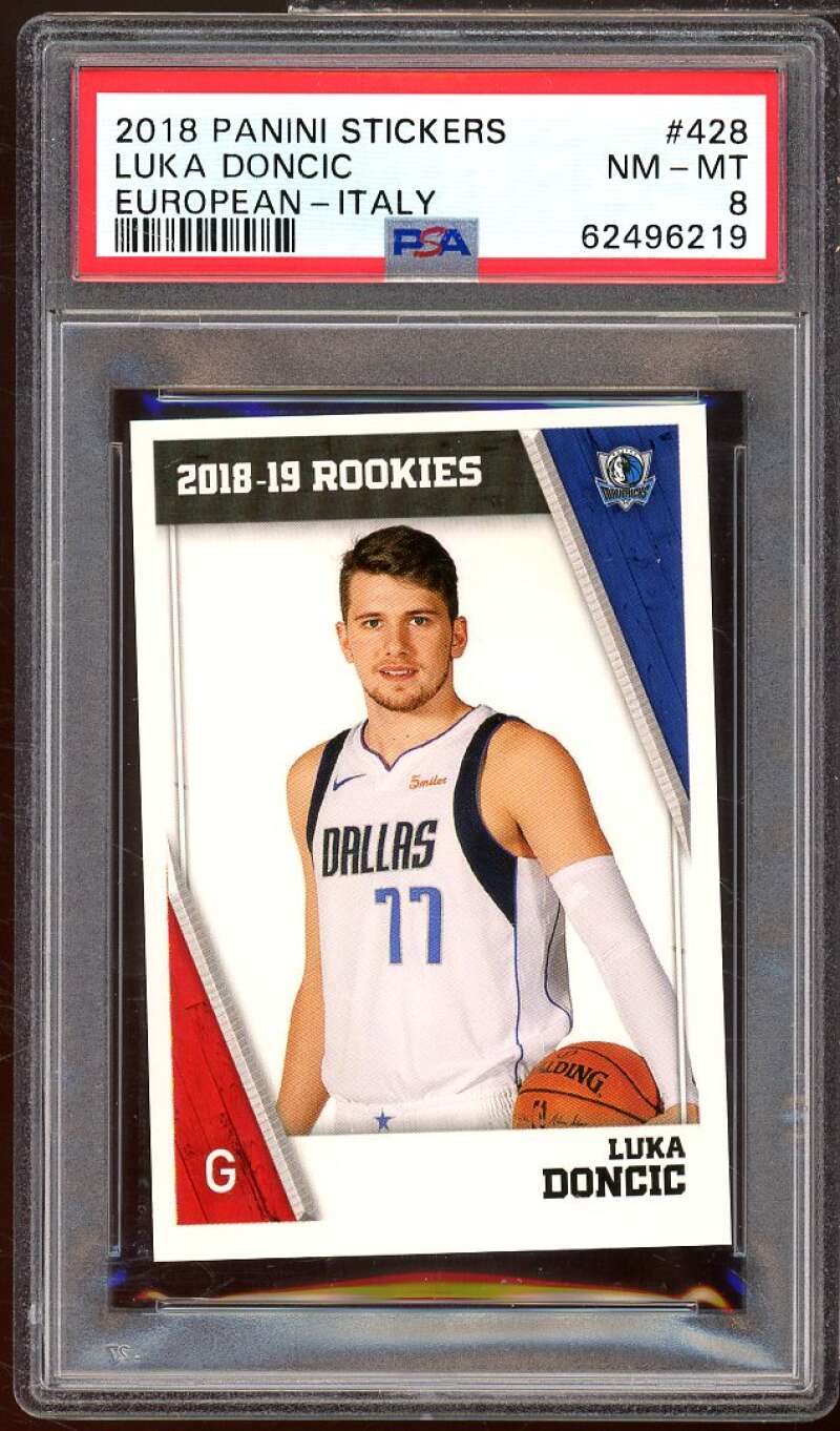 Luka Doncic Rookie Card 2018-19 Panini Stickers European Italy #428 PSA 8 Image 1