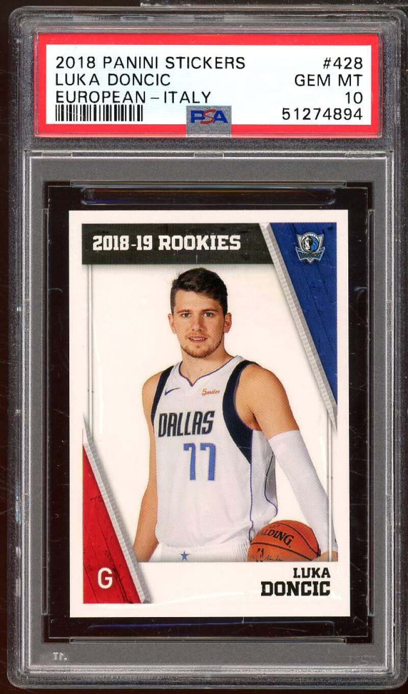 Luka Doncic Rookie Card 2018-19 Panini Stickers European Italy #428 PSA 10 Image 1