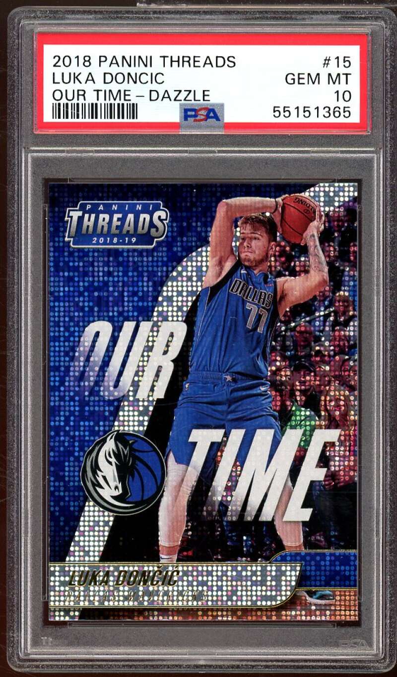 Luka Doncic Rookie Card 2018-19 Panini Threads Our Time Dazzle #15 PSA 10 Image 1