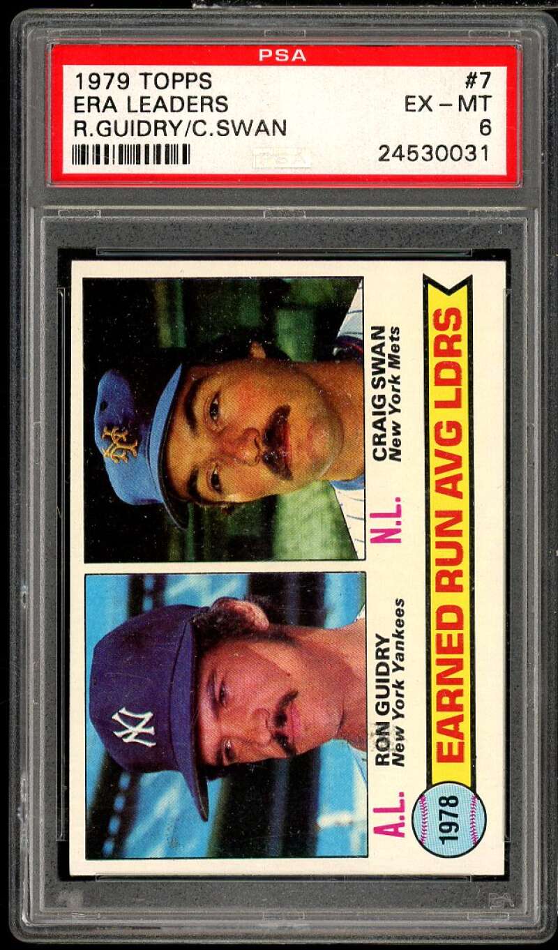 Craig Swan/Ron Guidry Card 1979 Topps ERA Leaders #7 PSA 6 Image 1