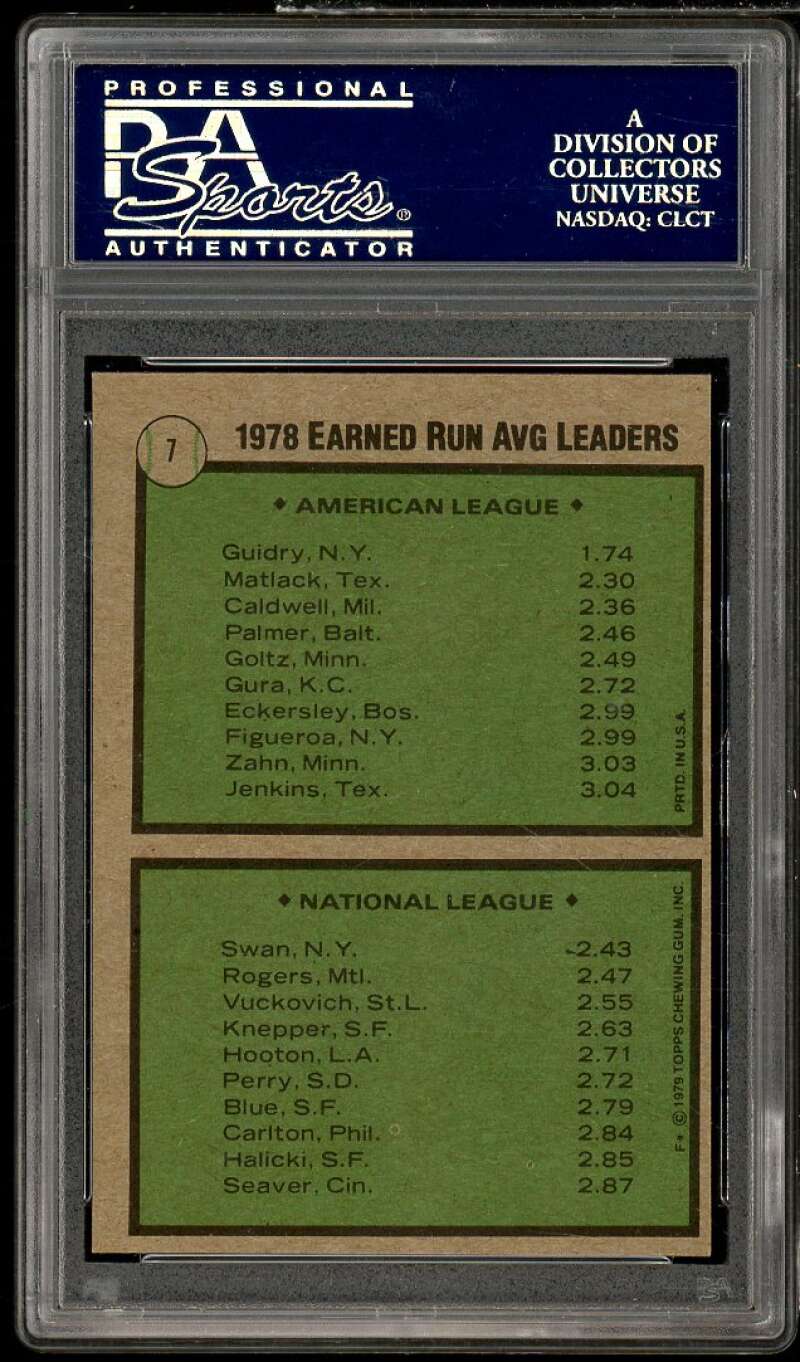 Craig Swan/Ron Guidry Card 1979 Topps ERA Leaders #7 PSA 6 Image 2