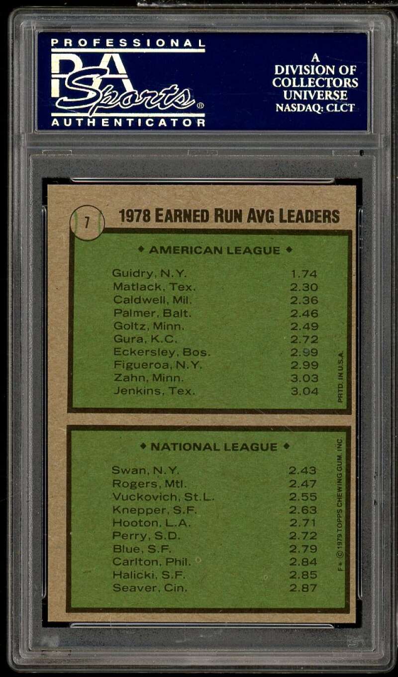 Craig Swan/Ron Guidry Card 1979 Topps ERA Leaders #7 PSA 7 Image 2