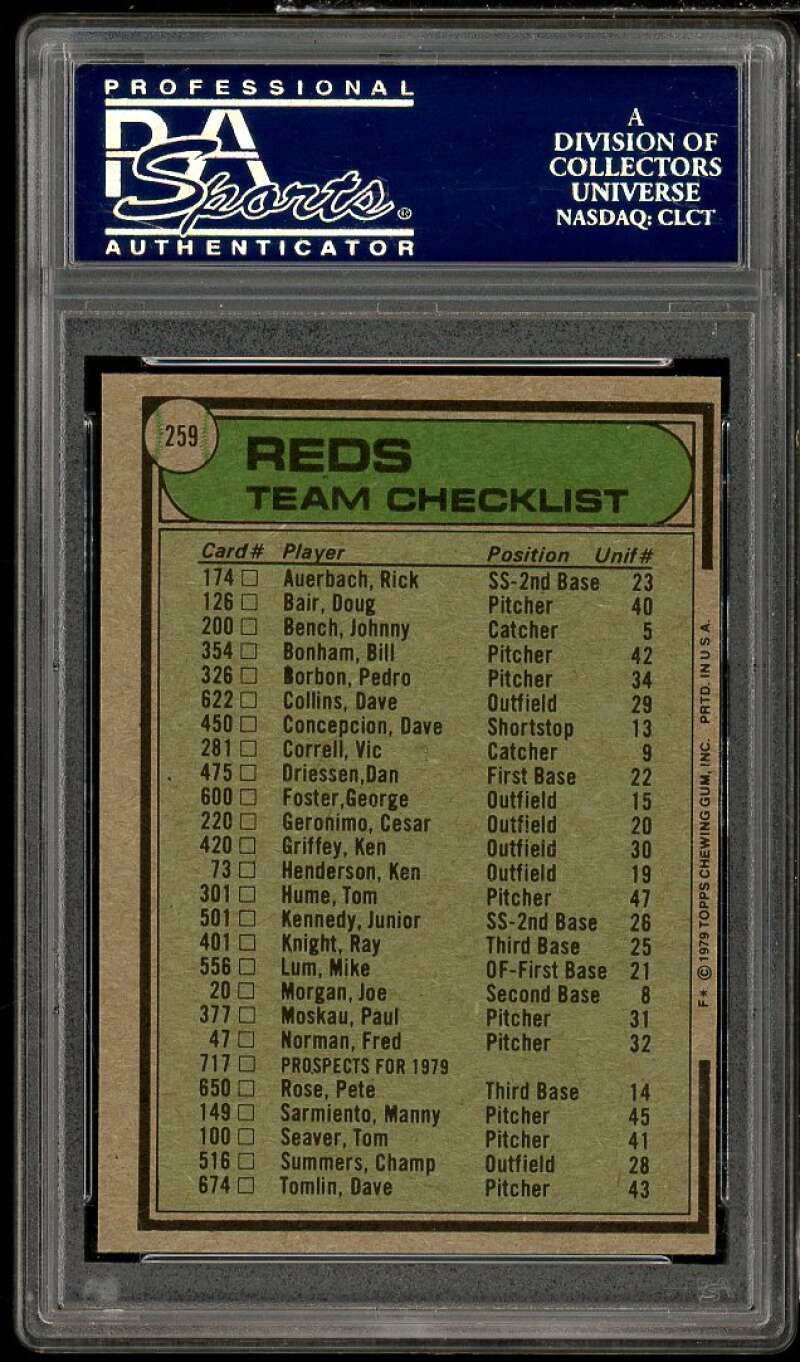 Cincinnati Reds Team Card 1979 Topps #259 PSA 7 Image 2