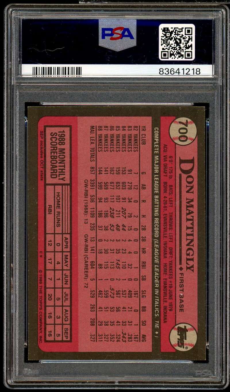 Don Mattingly Card 1989 Topps #700 PSA 7 Image 2