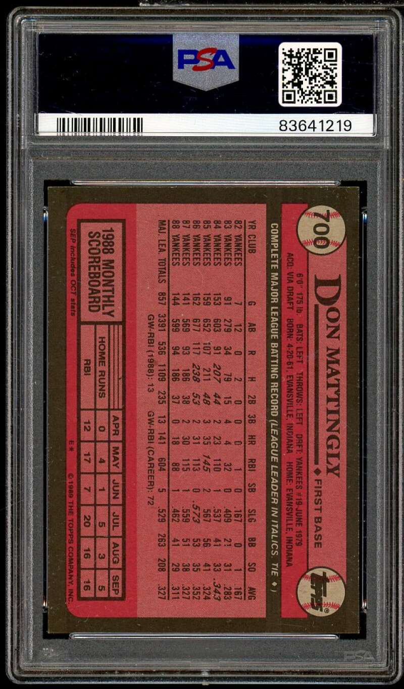 Don Mattingly Card 1989 Topps #700 PSA 8 Image 2