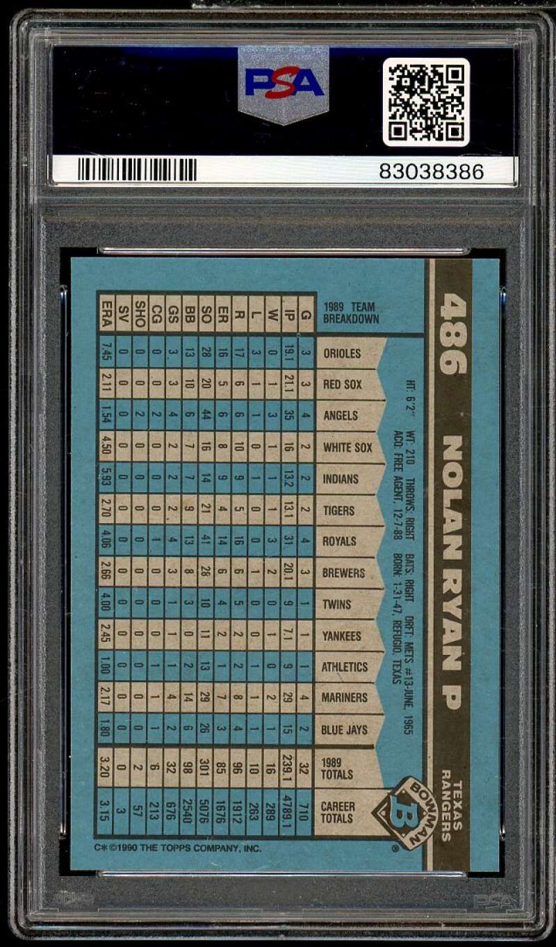 Nolan Ryan Card 1990 Bowman #486 PSA 8 Image 2