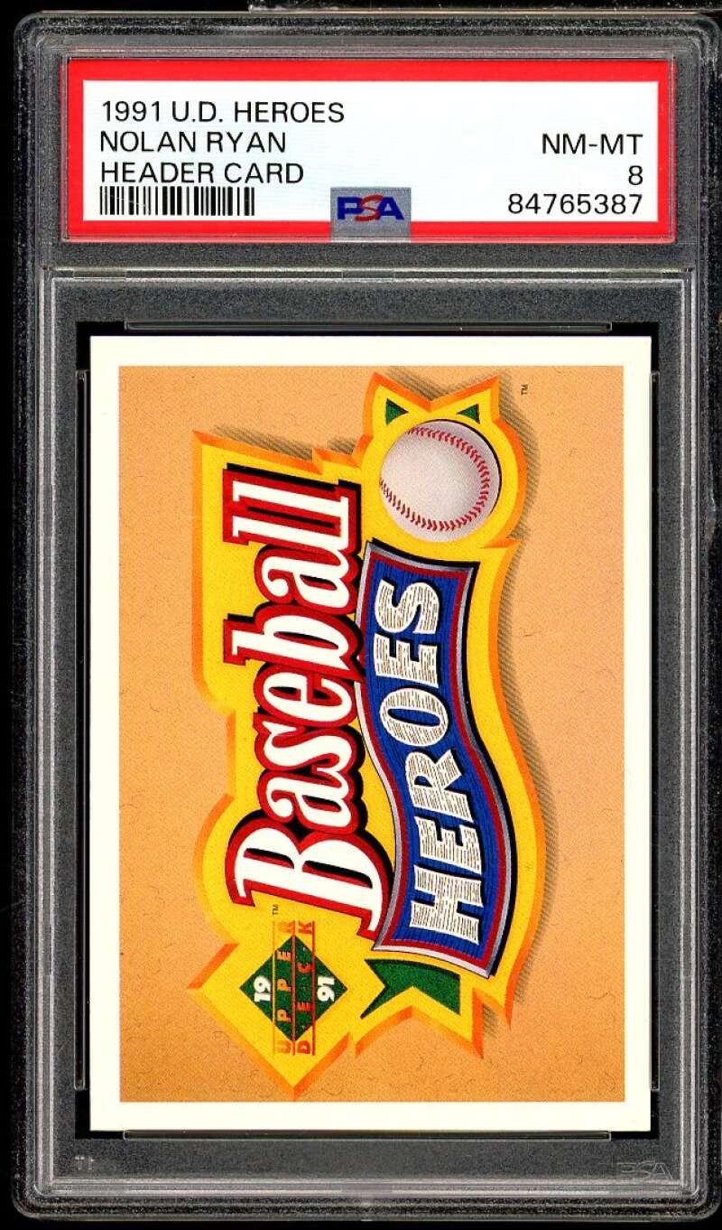 Nolan Ryan Card 1991 Upper Deck Heroes Header #nno PSA 8 Image 1