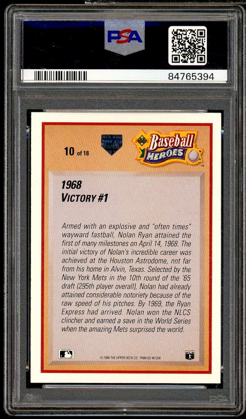 Nolan Ryan Card 1991 Upper Deck Heroes 1968 Victory #1 #10 PSA 8 Image 2