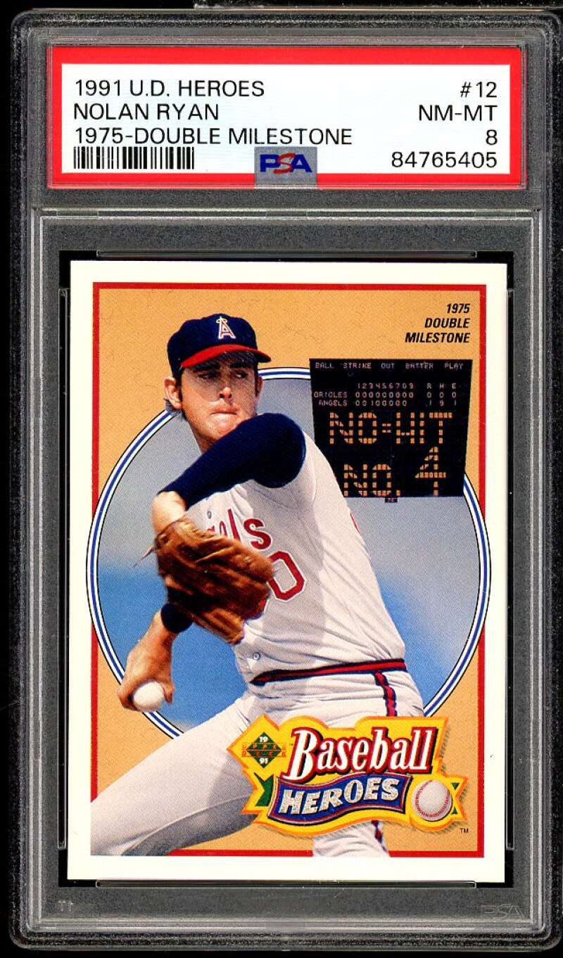 Nolan Ryan Card 1991 Upper Deck Heroes 1975 Double Milestone #12 PSA 8 Image 1