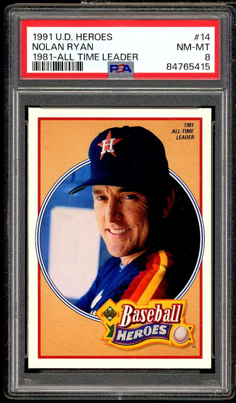 Nolan Ryan Card 1991 Upper Deck Heroes 1981 All Time Leader #14 PSA 8 Image 1