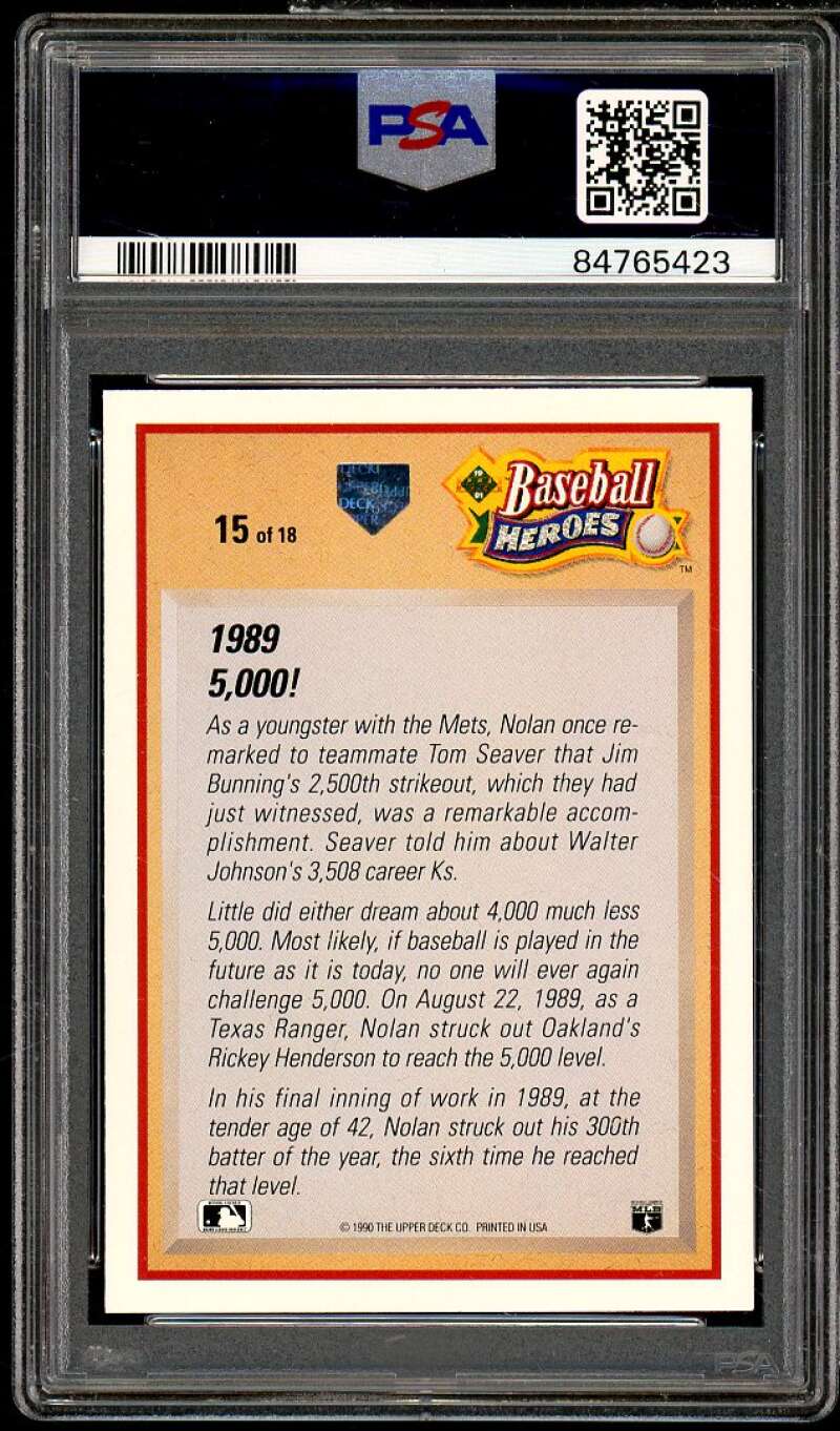 Nolan Ryan Card 1991 Upper Deck Heroes 1989 5000 K's #15 PSA 8 Image 2