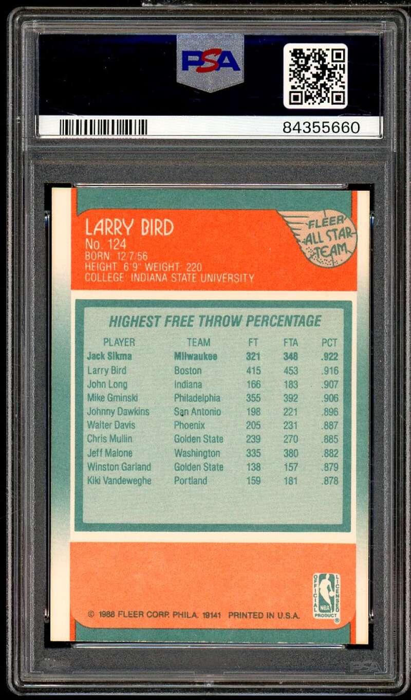 Larry Bird Card 1988-89 Fleer All-Star #124 PSA 7 Image 2