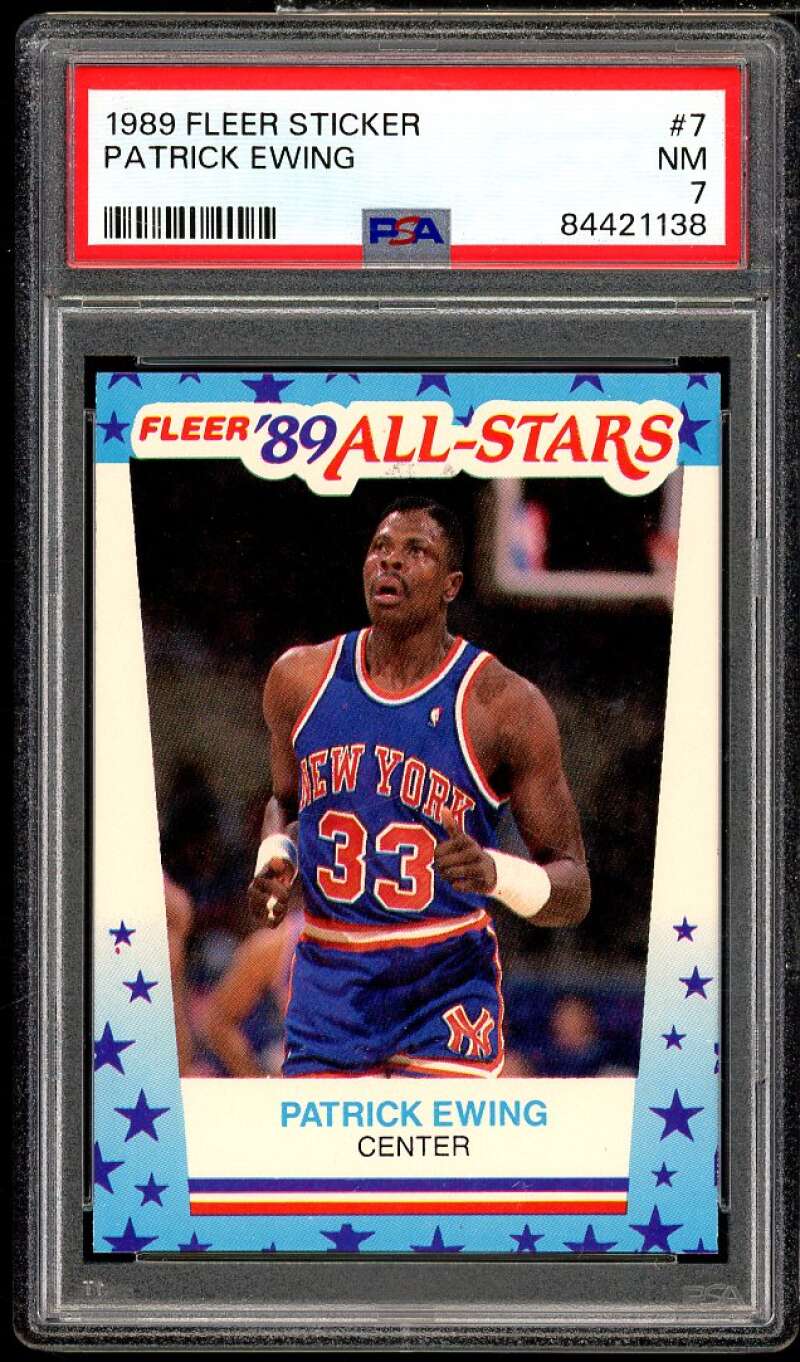 Patrick Ewing Card 1989-90 Fleer Stickers #7 PSA 7 Image 1