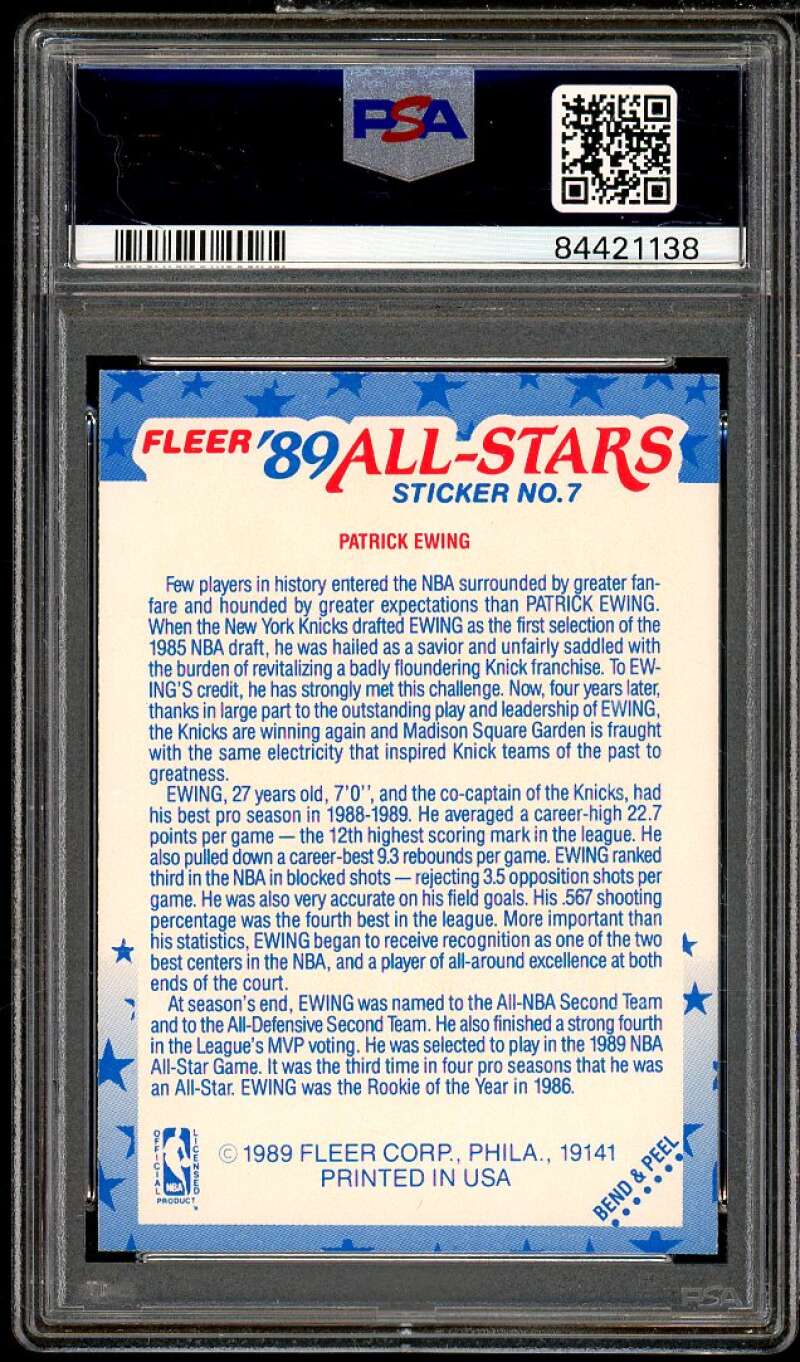 Patrick Ewing Card 1989-90 Fleer Stickers #7 PSA 7 Image 2