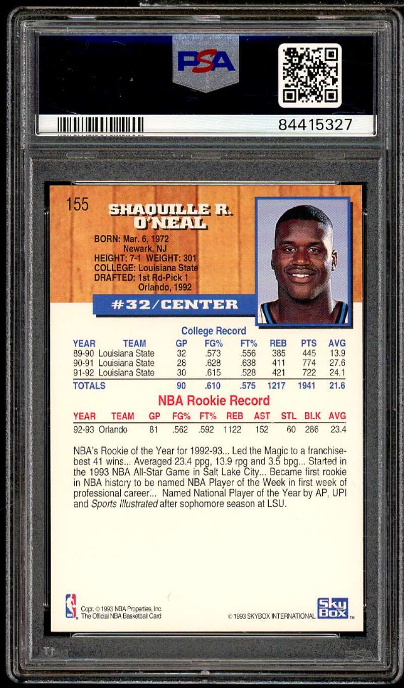 Shaquille O'Neal Card 1993-94 Hoops #155 PSA 6 Image 2