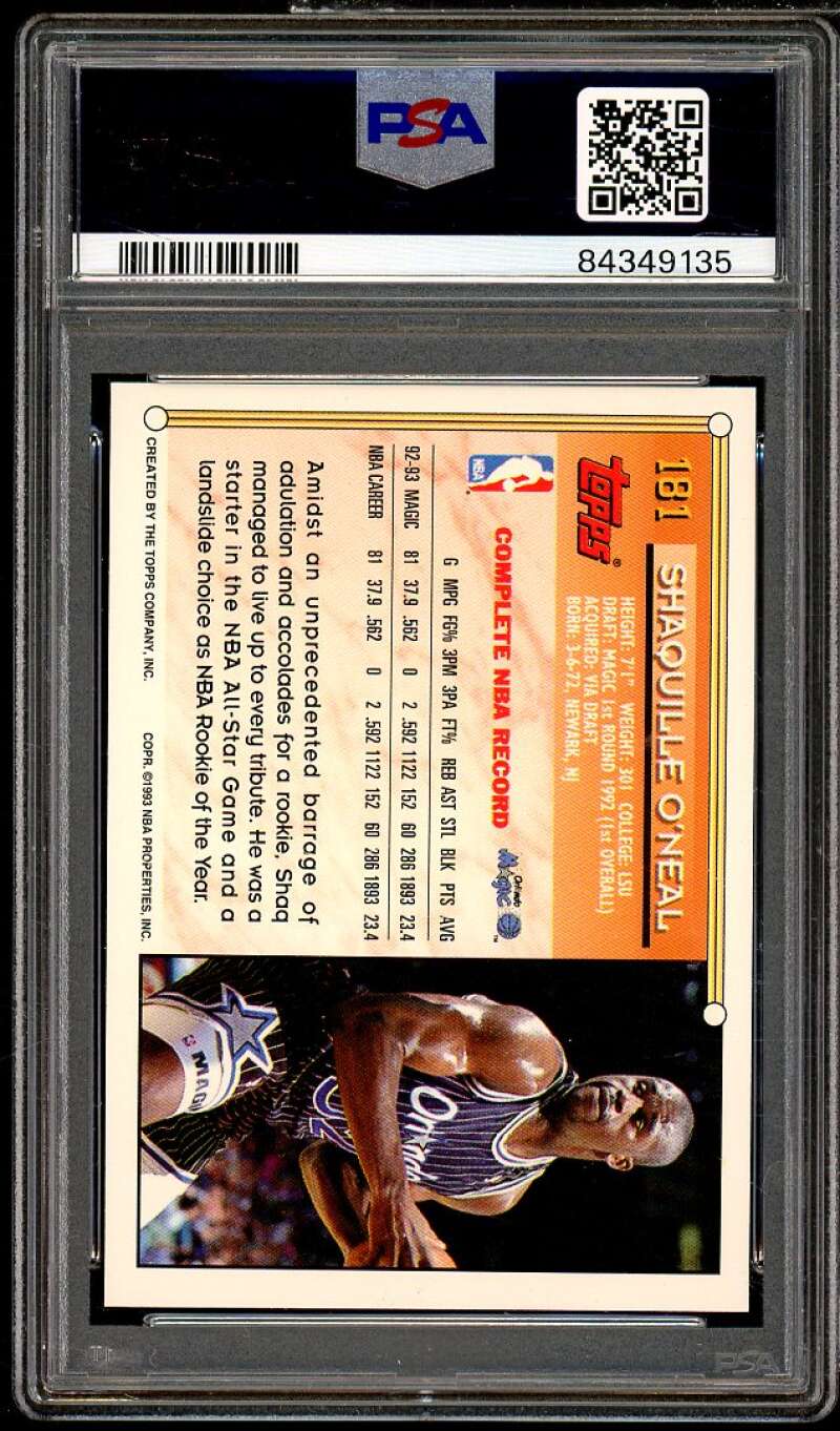 Shaquille O'Neal Card 1993-94 Topps #181 PSA 8 Image 2