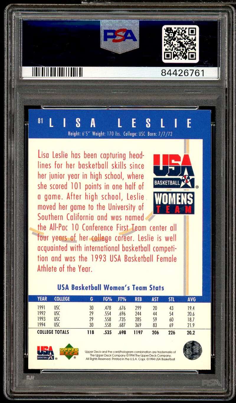 Lisa Leslie Card 1994-95 Upper Deck #81 PSA 7 Image 2