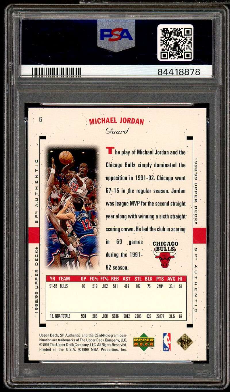 Michael Jordan Card 1998-99 SP Authentic #6 PSA 7 Image 2