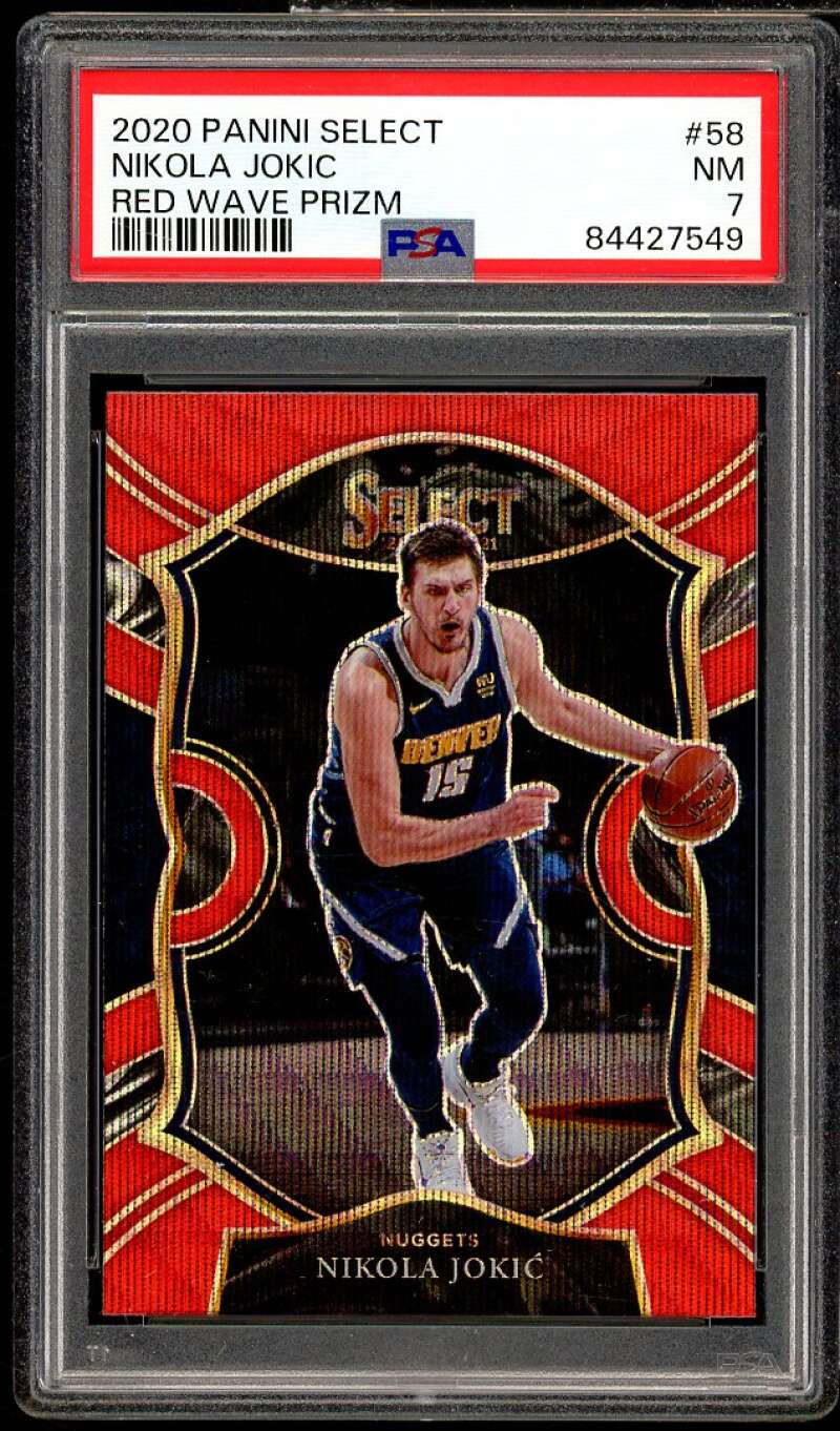 Nikola Jokic Card 2020-21 Panini Select Red Wave Prizm #58 PSA 7 Image 1