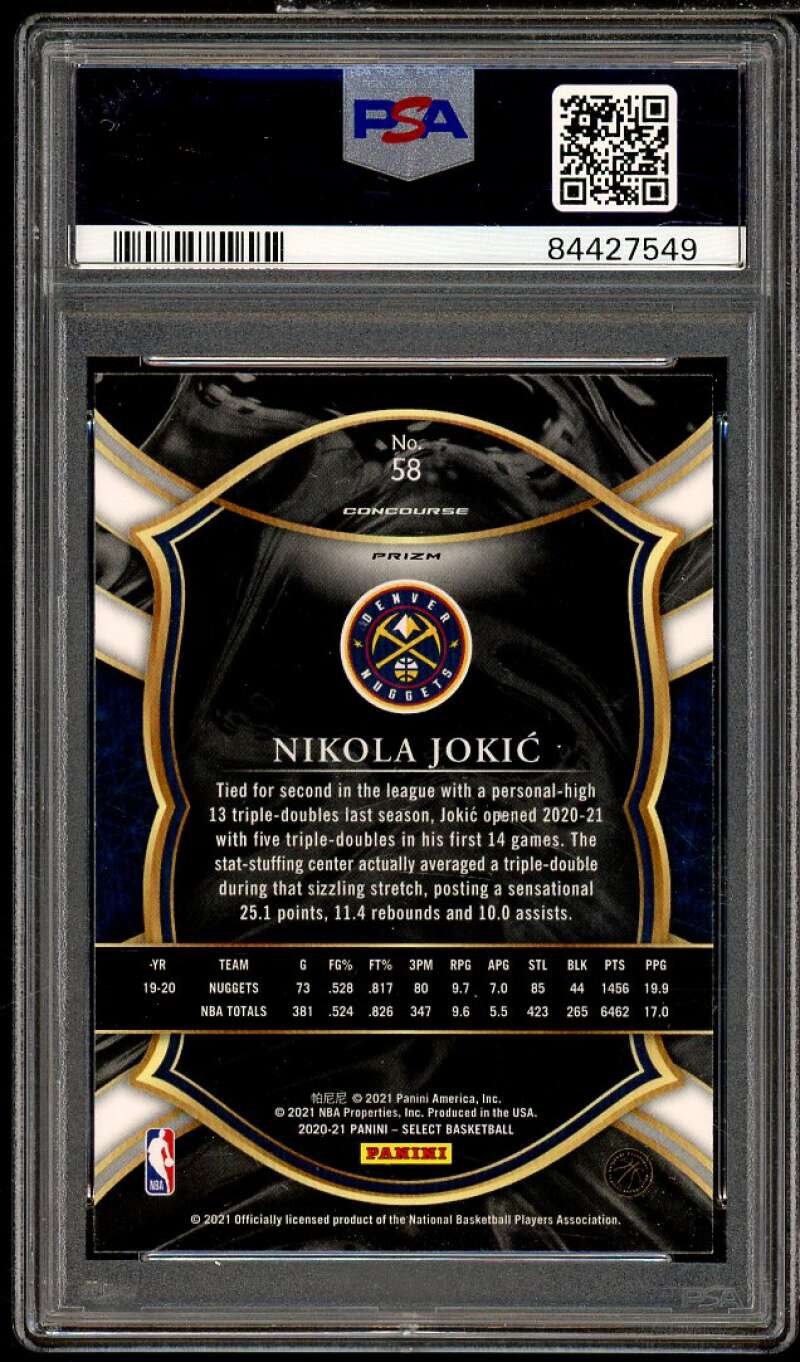 Nikola Jokic Card 2020-21 Panini Select Red Wave Prizm #58 PSA 7 Image 2