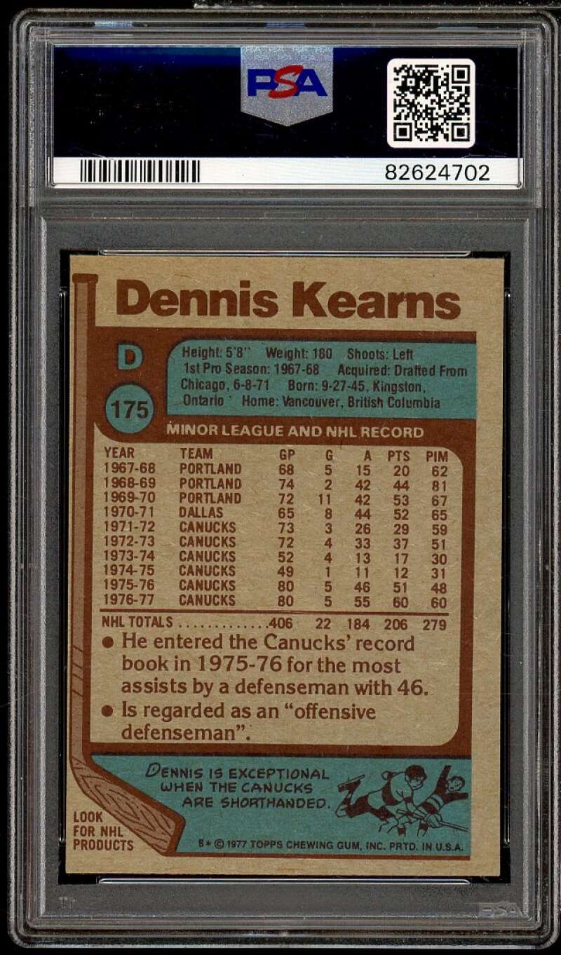 Dennis Kearns Card 1977-78 Topps #175 PSA 8 Image 2