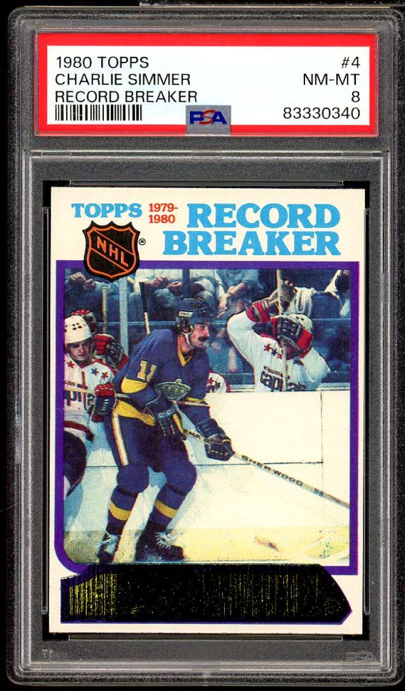 Charlie Simmer Card 1980-81 Topps Record Breaker #4 PSA 8 Image 1